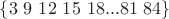 $\{3 \ 9 \ 12 \ 15 \ 18 ... 81 \ 84\}$