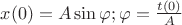 $x(0) = A\sin {\varphi};   \varphi = \frac {t(0)} {A}$