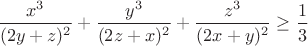 $\dfrac {x^3}{(2y+z)^2}+\dfrac{y^3}{(2z+x)^2}+\dfrac{z^3}{(2x+y)^2} \ge \dfrac{1}{3}$