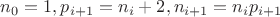 $n_0=1,p_{i+1}=n_i+2,n_{i+1}=n_ip_{i+1}$