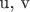 u, v