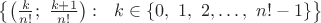 $\left\{\left(\frac k{n!};\ \frac {k+1}{n!}\right):\ \ k\in\{0,\ 1,\ 2,\dots,\ n!-1\}\right\}$