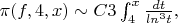 $\pi(f,4,x)\sim C3\int_{4}^{x}{\frac {dt} {ln^3t},$