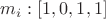 $m_i: [1, 0, 1, 1]$