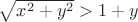 $\sqrt{x^2+y^2}>1+y$