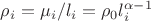 $\rho_i = \mu_i /l_i = \rho_0 l_i^{\alpha -1}$