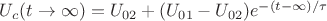$U_c(t\to \infty)= U_{02} + (U_{01}-U_{02}) e^{-(t-\infty)/\tau}  $