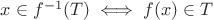 $x \in f^{-1}(T) \iff f(x) \in T$ $x \in f^{-1}(T) \iff f(x) \in T$