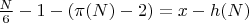 $\frac{N}{6} - 1 - (\pi(N) - 2) = x - h(N)$