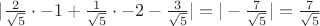 $|\frac{2}{\sqrt{5}}\cdot -1 + \frac{1}{\sqrt{5}}\cdot -2 - \frac{3}{\sqrt{5}} | = | - \frac{7}{\sqrt{5}} | = \frac{7}{\sqrt{5}}$