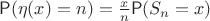 $\mathsf P(\eta(x)=n)=\frac{x}{n}\mathsf P(S_n=x)$