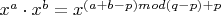 $x^a \cdot x^b = x^{(a + b - p)mod(q-p)+p}$