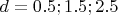 $ d=0.5; 1.5; 2.5 $