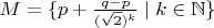 $M=\{p+\frac{q-p}{(\sqrt{2})^k}\mid k\in\mathbb{N}\}$