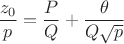 $\dfrac{z_0}{p}=\dfrac{P}{Q}+\dfrac{\theta}{Q\sqrt{p}}$