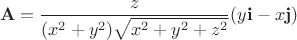 $$\mathbf{A}= \frac{z} {(x^2+y^2)\sqrt{x^2+y^2+z^2}} (y\mathbf{i} -x\mathbf{j})$$