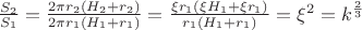 $\frac{S_2}{S_1} = \frac{2\pi r_2(H_2+r_2)}{2\pi r_1(H_1+r_1)} = \frac{\xi r_1(\xi H_1 + \xi r_1)}{r_1(H_1+r_1)} = \xi ^2 = k^ \frac{2} {3}$