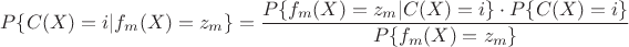 $$ P\{C(X)=i|f_m(X)=z_m\} = \frac{ P\{f_m(X)=z_m|C(X)=i\}\cdot P\{C(X)=i\}}{P\{f_m(X)=z_m\}}$$