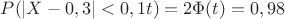 $P(|X-0,3|<0,1t)=2\Phi(t)=0,98$
