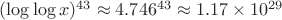$ (\log\log x)^{43} \approx 4.746^{43} \approx 1.17 \times 10^{29} $ $ (\log\log x)^{43} \approx 4.746^{43} \approx 1.17 \times 10^{29} $