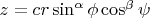 $ z = cr\sin^\alpha{\phi}\cos^\beta{\psi}$