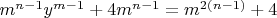 $m^{n-1}y^{m-1}+4m^{n-1}=m^{2(n-1)}+4$
