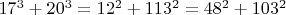 $17^3+20^3=12^2+113^2=48^2+103^2$