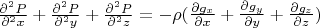 $\frac {\partial^2 P} {\partial^2 x}+\frac {\partial^2 P} {\partial^2 y}+\frac {\partial^2 P} {\partial^2 z}=-\rho(\frac {\partial g_x} {\partial x}+\frac {\partial g_y} {\partial y}+\frac {\partial g_z} {\partial z})$