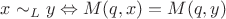 $x\sim_{L} y \Leftrightarrow M(q, x)=M(q,y)$