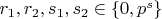 $r_1, r_2, s_1, s_2 \in \{0, p^s\}$