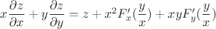 $x\dfrac{\partial z}{\partial x}+y\dfrac{\partial z}{\partial y}=z+x^2F_x'(\dfrac{y}{x})+xyF_y'(\dfrac{y}{x})$