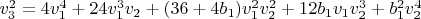 $v_3^2=4 v_1^4+24 v_1^3 v_2+(36+4 b_1) v_1^2 v_2^2+12 b_1 v_1 v_2^3+b_1^2 v_2^4$