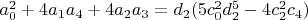 $a_0^2+4 a_1 a_4+4 a_2 a_3=d_2 (5 c_0^2 d_2^5-4 c_2^2 c_4)$