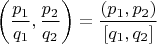 $$ \left( {p_1\over q_1},{p_2\over q_2} \right) = {(p_1,p_2) \over [q_1,q_2]} $$