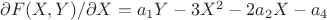 $\partial F(X,Y) / \partial X = a_1 Y - 3X^2 - 2a_2 X - a_4$
