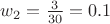 $w_{2} = \frac{3}{30}=0.1$