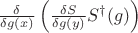 $\frac \delta {\delta g(x)} \left( \frac {\delta S} {\delta g(y)} S^\dagger(g) \right)$