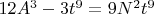 $12A^{3}-3t^{9}=9N^{2}t^{9}$