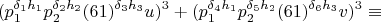 $$(p_1^{\delta_1h_1}p_2^{\delta_2h_2}(61)^{\delta_3h_3} u)^3+(p_1^{\delta_4h_1}p_2^{\delta_5h_2}(61)^{\delta_6h_3}v)^3\equiv$$