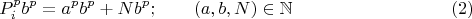 $$ P_i^pb^p=a^pb^p+Nb^p;\qquad (a,b,N)\in \mathbb {N} \qquad \eqno (2)$$