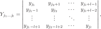 $$Y_{j_1\dots j_l}=\begin{vmatrix}
y_{j_1}        & y_{j_2+1}    & \cdots & y_{j_l+l-1} \\
y_{j_1-1}     & y_{j_2}        & \cdots & y_{j_l+l-2} \\
\vdots           & \vdots           & \ddots & \vdots          \\
y_{j_1-l+1} & y_{j_2-l+2} & \cdots & y_{j_l} 
\end{vmatrix},$$