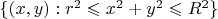 $\{(x,y):r^2\leqslant x^2+y^2\leqslant R^2\}$