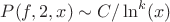 $P(f,2,x)\sim C / \ln^k(x)$