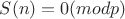 $S(n)=0(mod p)$ $S(n)=0(mod p)$
