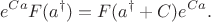 $$
e^{C a} F(a^\dagger) = F(a^\dagger + C) e^{C a}.
$$