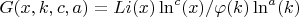 $G(x,k,c,a)=Li(x) \ln^c(x)/\varphi(k)\ln^{a}(k)$
