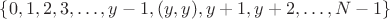 $\{0,1,2,3,\ldots,y-1,(y,y),y+1,y+2,\ldots,N-1\}$