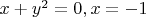 $ x+y^2=0, x=-1$