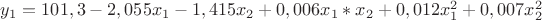 $y_1=101,3-2,055x_1-1,415x_2+0,006x_1*x_2+0,012x^2_1+0,007x^2_2$