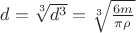 $d = \sqrt[3] {d^3} = \sqrt[3] {\frac {6m} {\pi \rho}}$